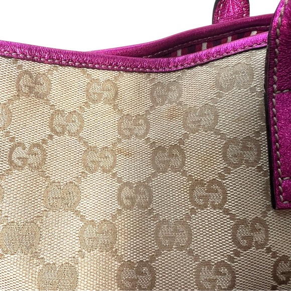 Gucci GG Monogram Tote Pink Leather Trim - Picture 13 of 15
